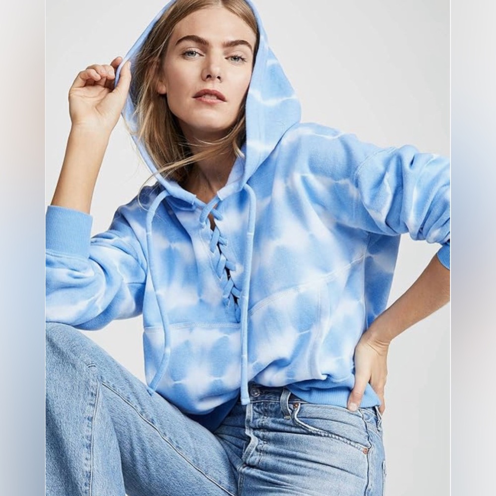 Free People Fp Movement Tie Dye Believer Sweater Blue White Cropped Hoodie Sz M